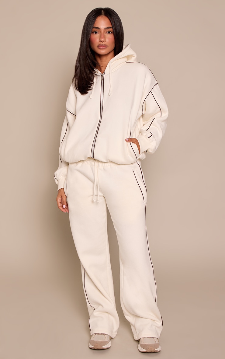 Petite Ecru Contrast Seam Drawcord Straight Leg Sweatpant