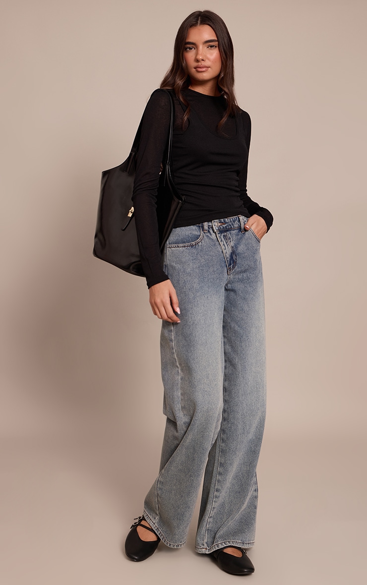 Black Burnout Mesh Overlay Detail Long Sleeve Top  image 3