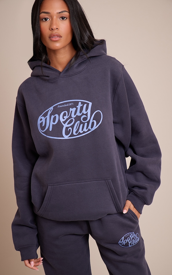 Tall Navy Sports Club Cotton Fleece Oversized Pull Over Hoodie