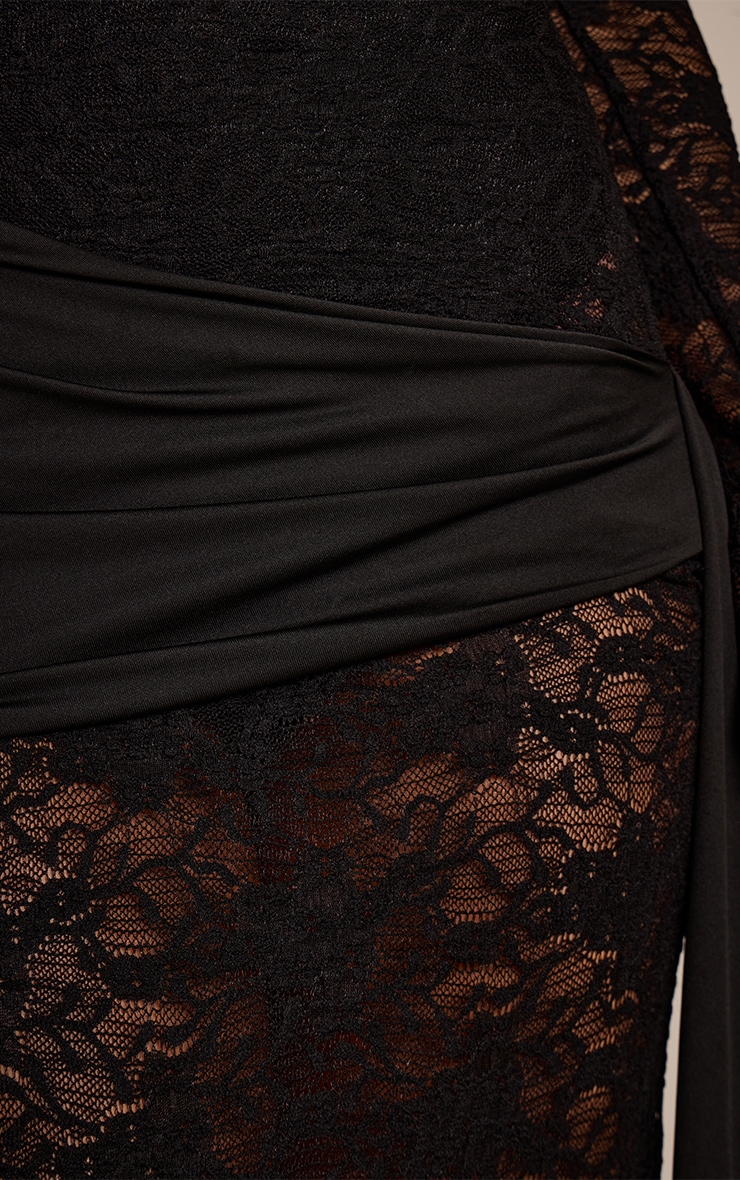 Black Lace Long Sleeve Wrap Maxi Dress image 4