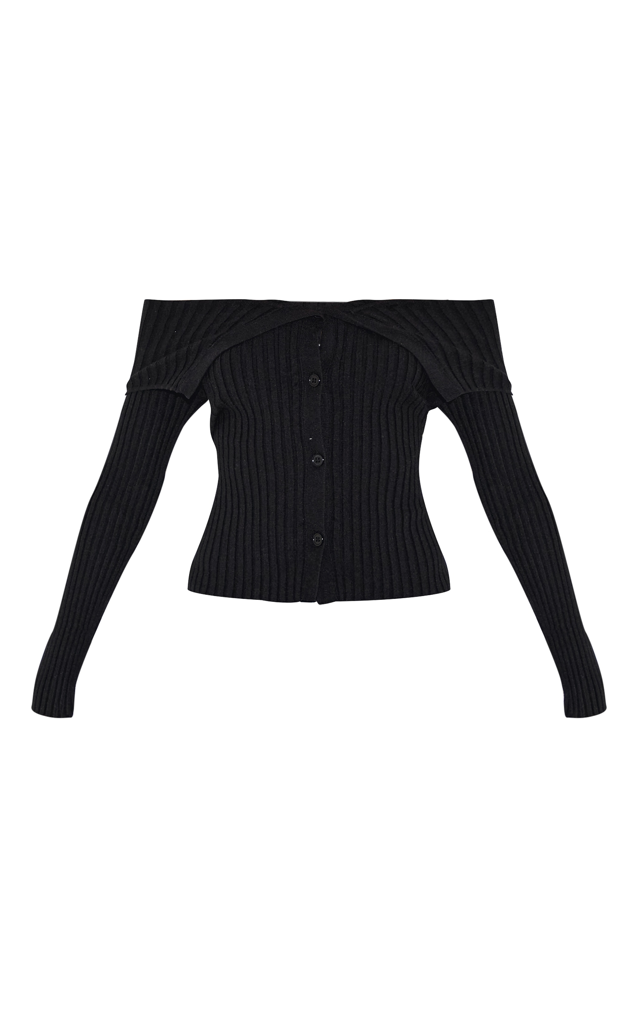 Top en maille tricot côtelée noire à boutons et détail replié image 5