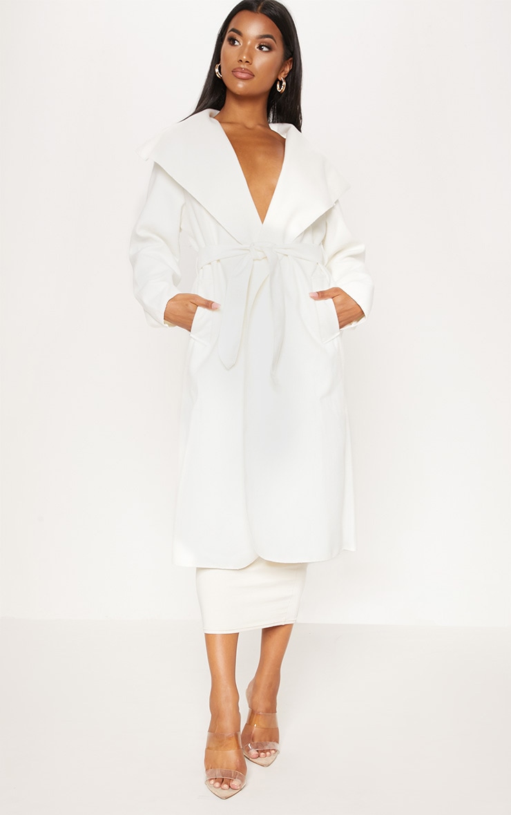 Manteau effet cascade oversized crème à ceinture