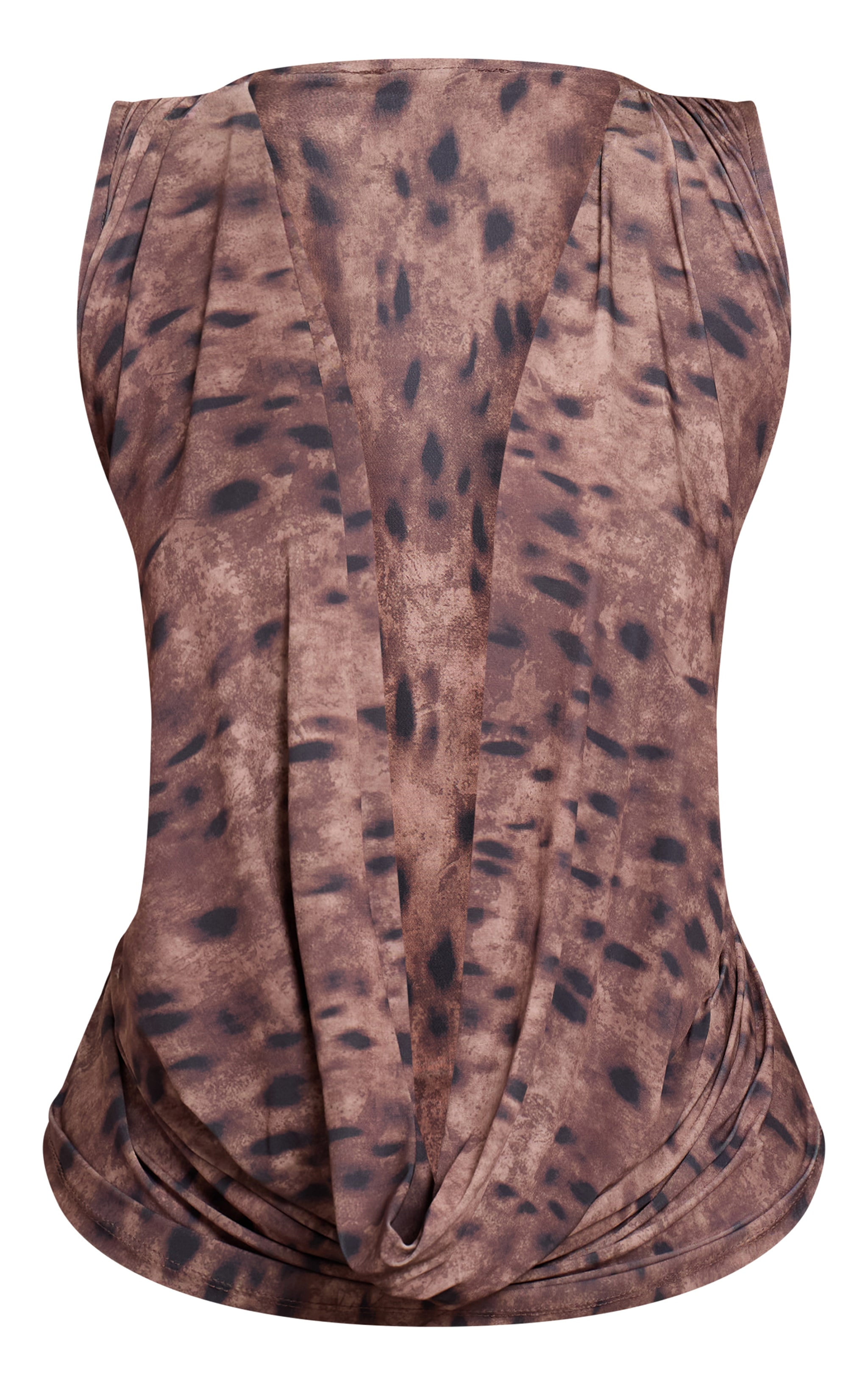 Grey Leopard Print Double Layer Slinky Extreme Cowl Neck Top image 5