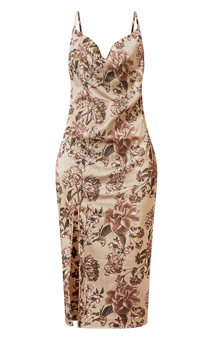 Multi Floral Print Strappy Satin Cowl Midi Dress image 5