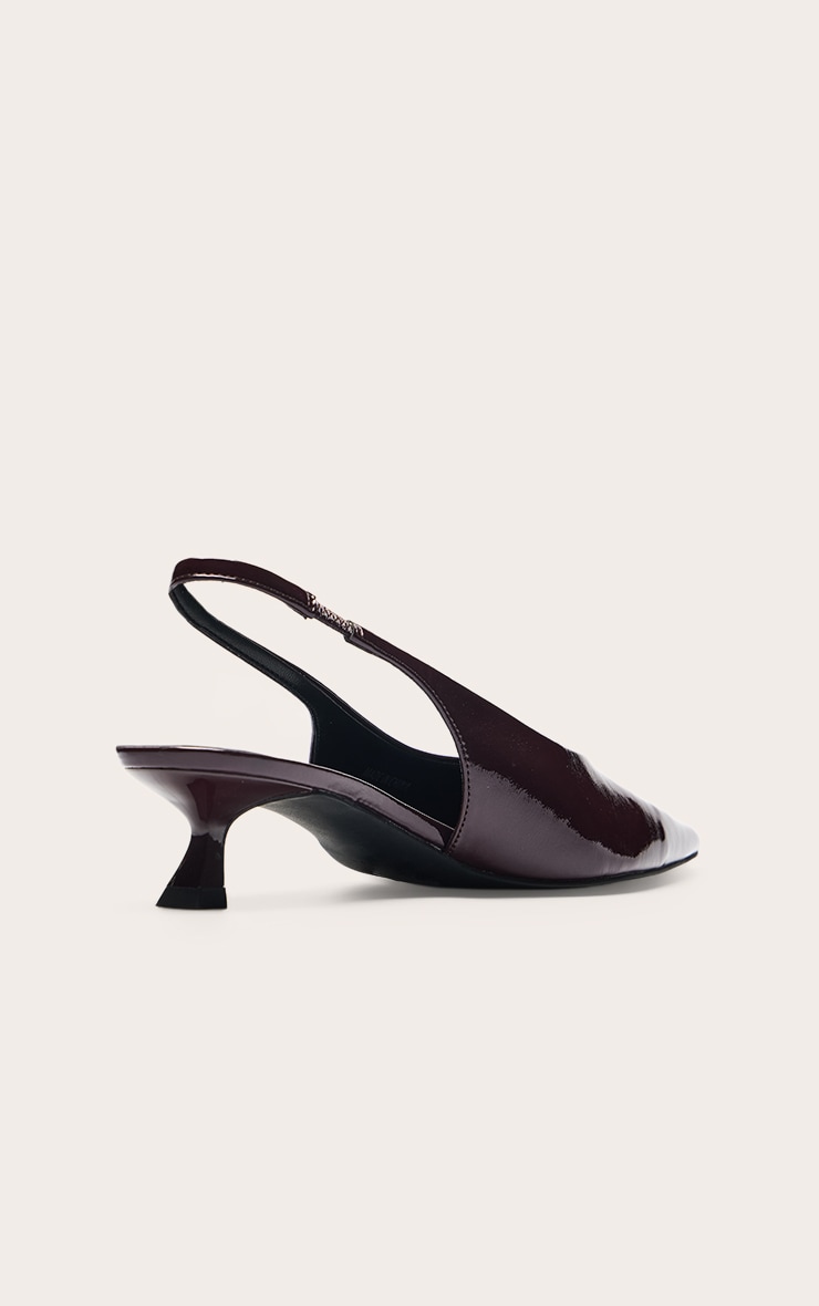 Chocolate Plum PU Pointed Toe Kitten Heel Sling Back image 4