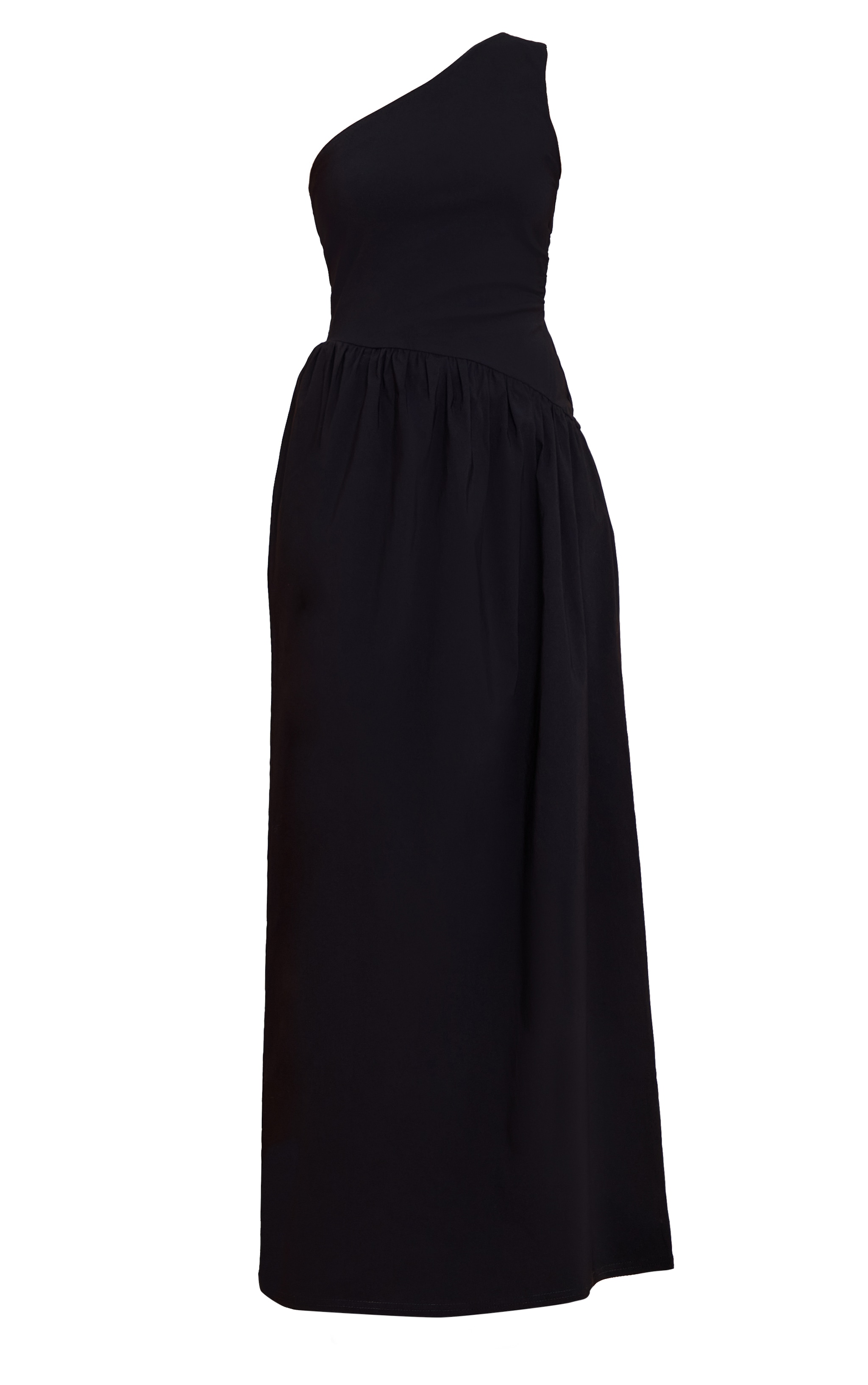 Black Stretch Woven One Shoulder Maxi Dress image 5