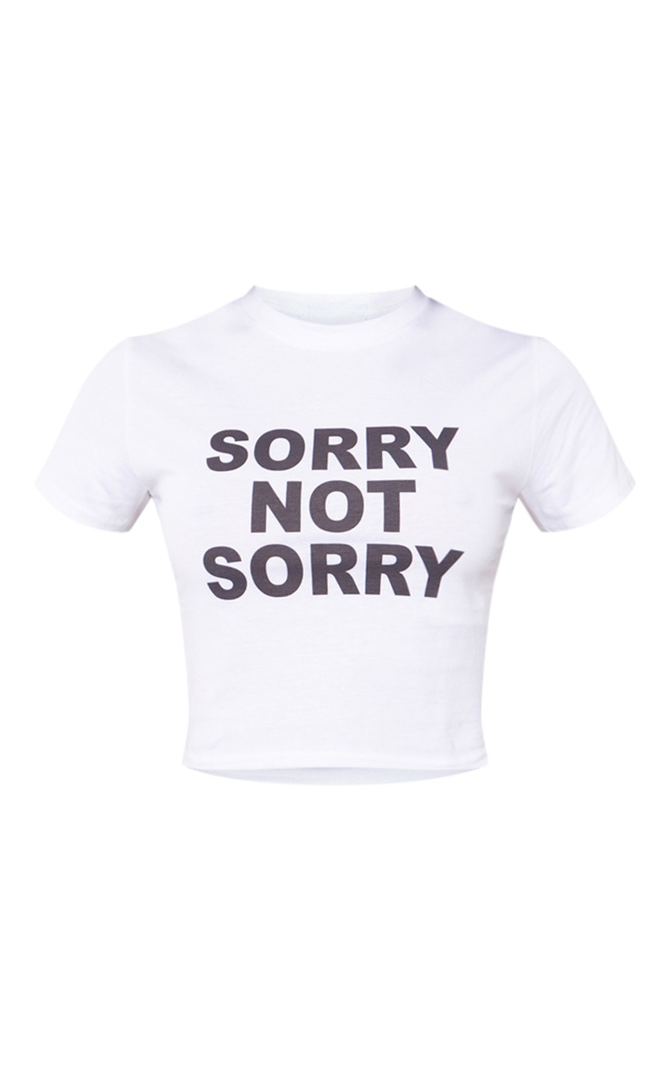 White Sorry Print Fitted T Shirt image 5