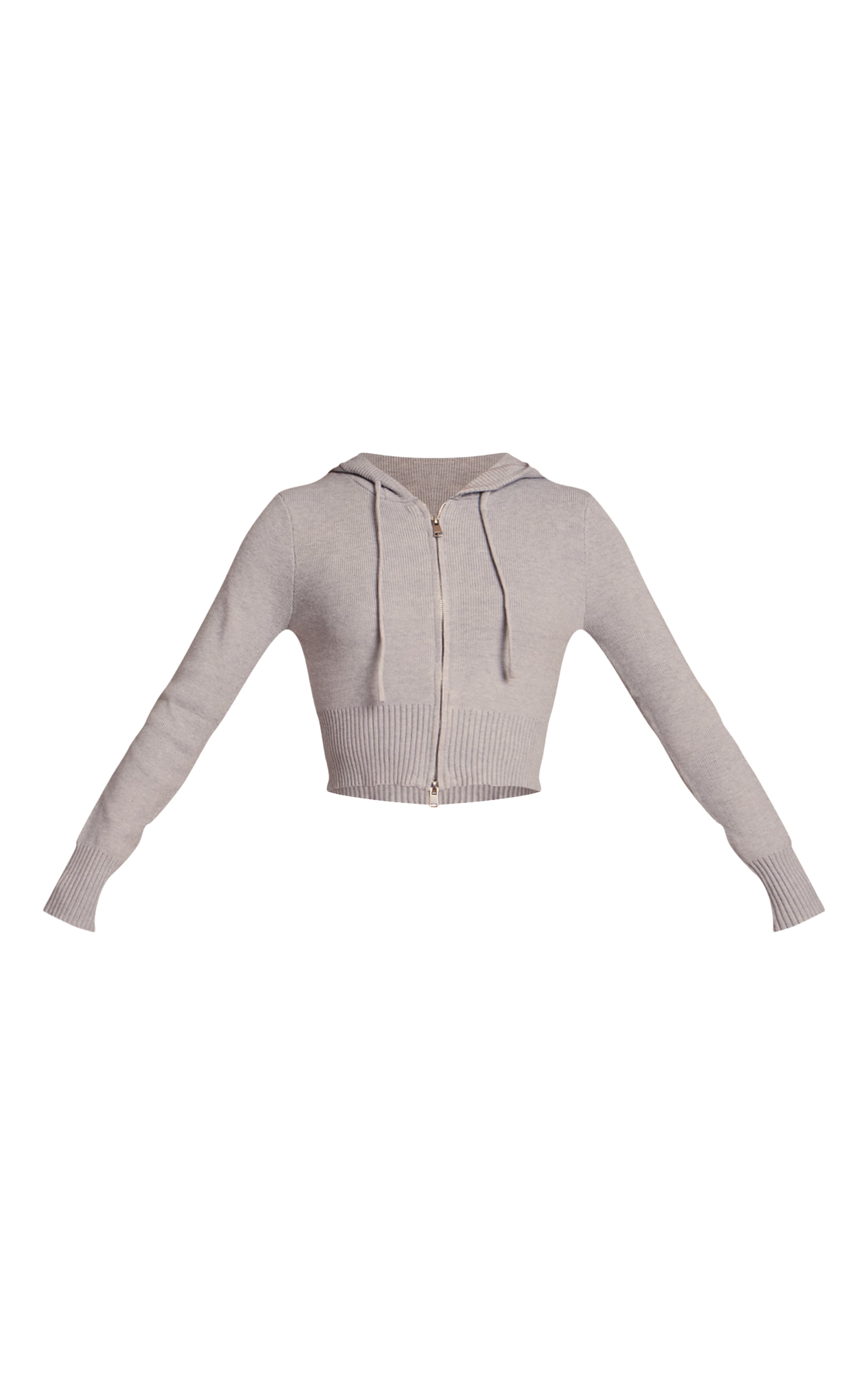 Light Grey Zip Through Knitted Hoodie image 5