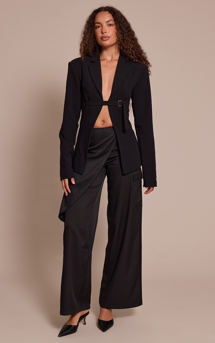 Tall Black Strap Detail Fitted Blazer image 3