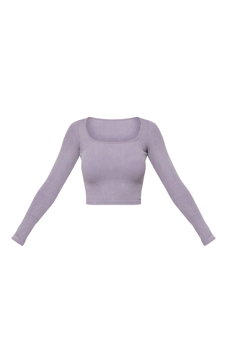 Charcoal Washed Contour Rib Long Sleeve Top image 5