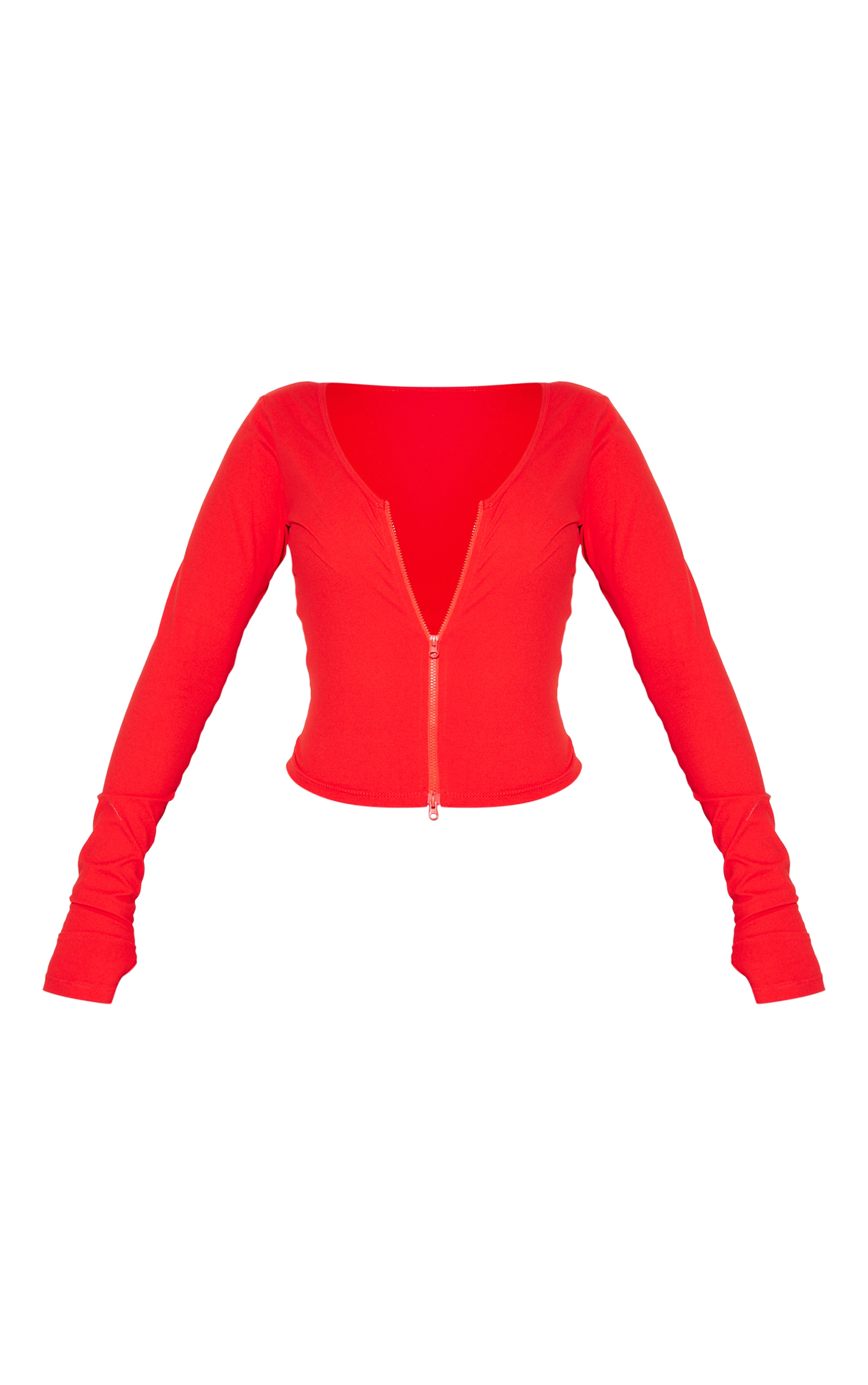 Shape Red Sculpted Zip Long Sleeve Through Top image 5