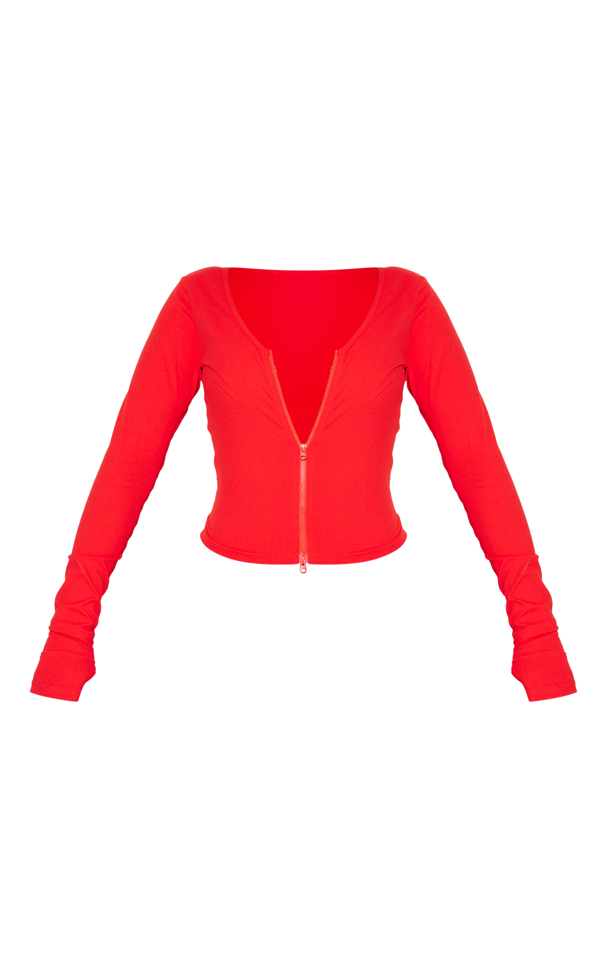 Shape Red Sculpted Zip Long Sleeve Through Top image 5