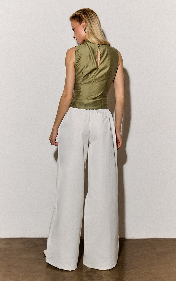 Cream Belted Extreme Wide Leg Lightweight Cotton Pants image 3