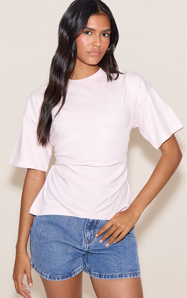 Baby Pink Ruched Side Detail T Shirt image 1