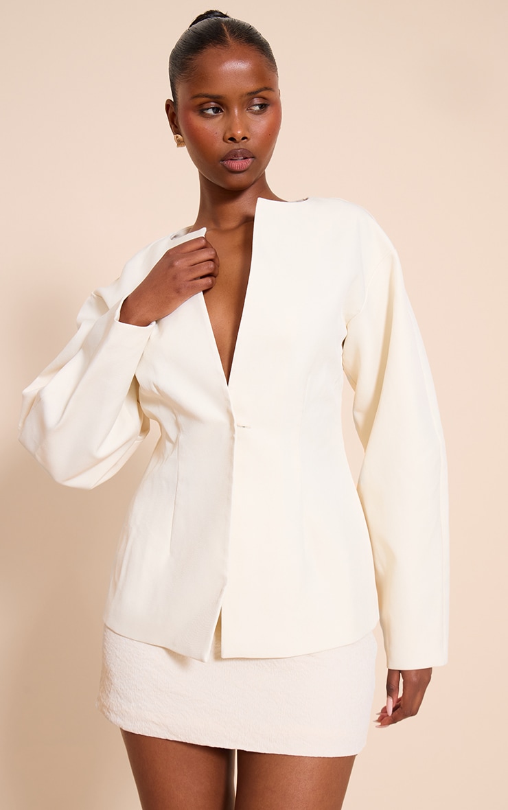 Cream Cocoon Sleeve Cinch Waist Blazer image 1