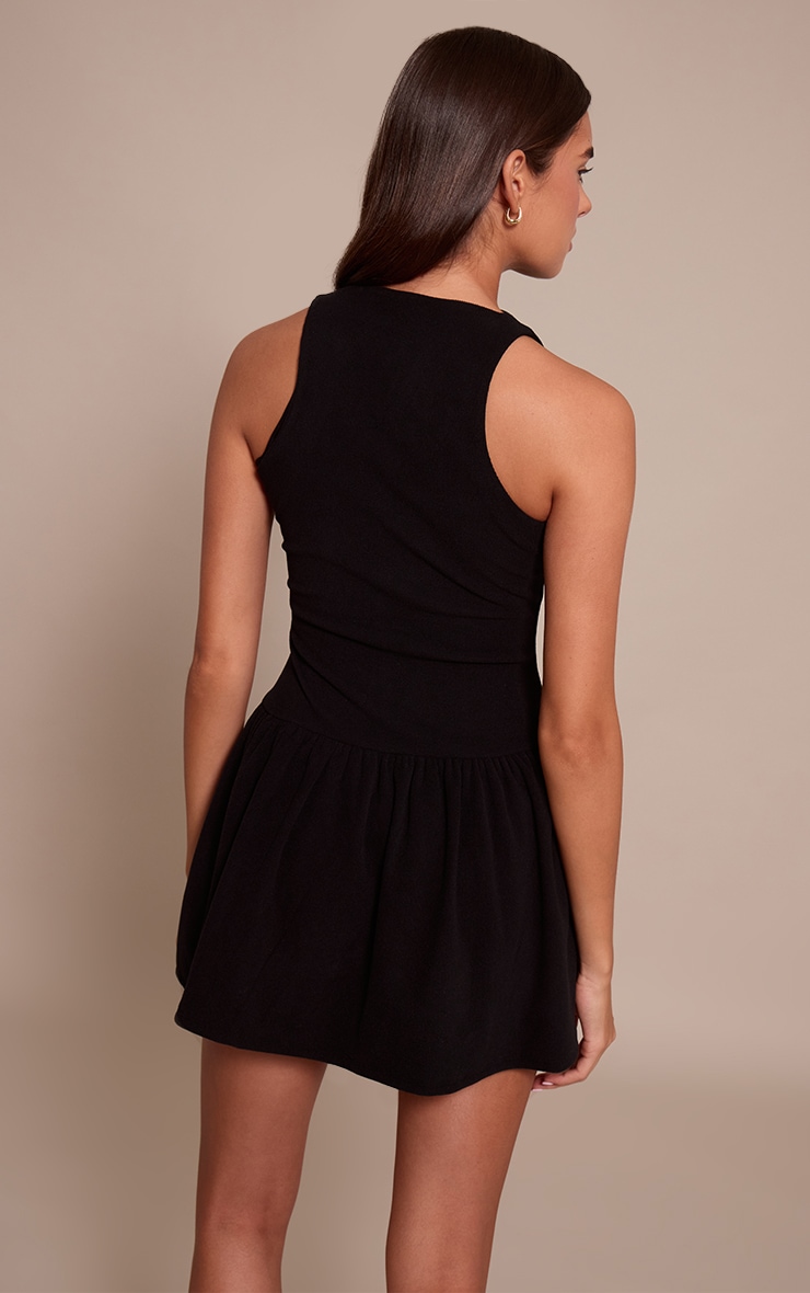 Black Ribbed High Neck Sleeveless Shift Dress image 2