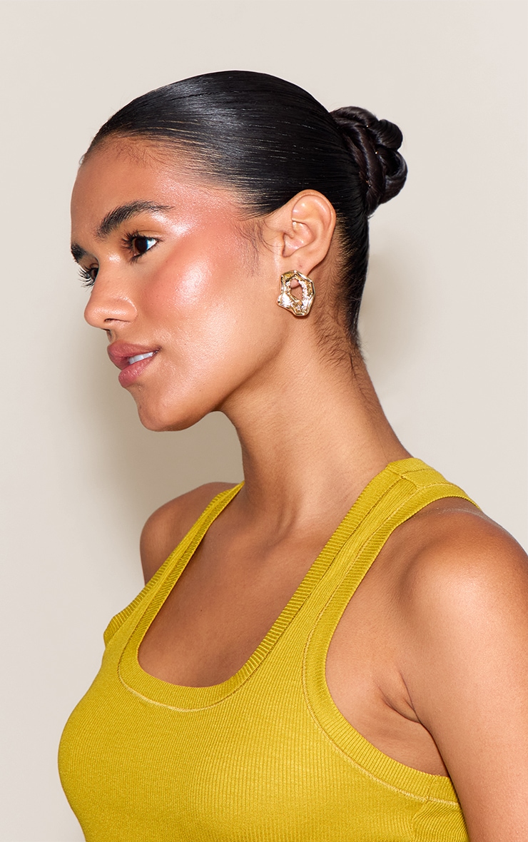 Gold Textured Abstract Circular Earrings image 1