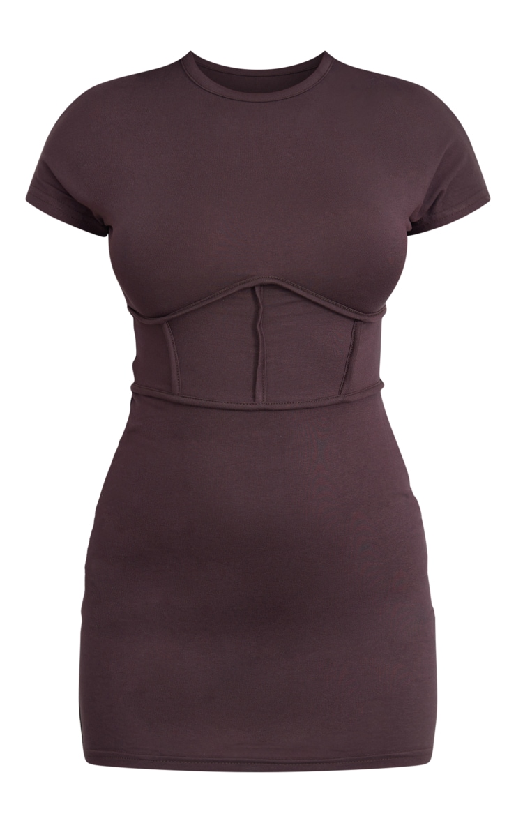 Chocolate Corset Binding Detail Short Sleeve Bodycon Dress image 5