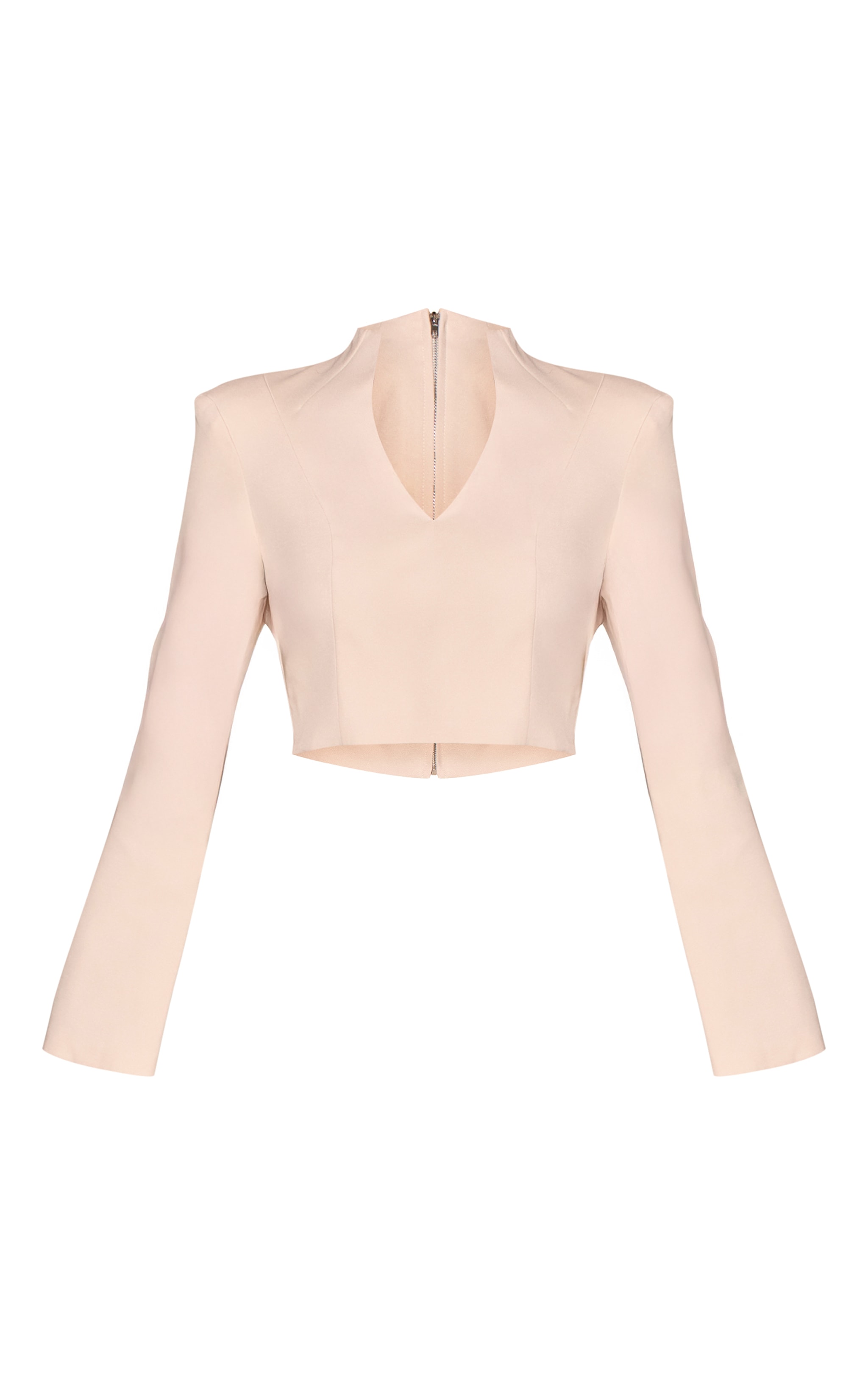 Cream Woven V Neck Cuff Detail Top image 5