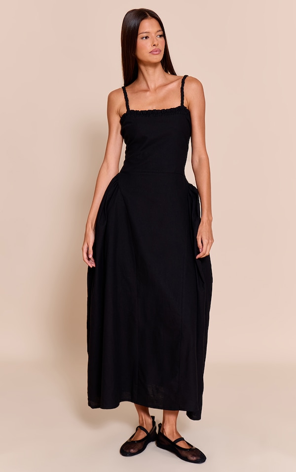 Black Braided V Waist Midaxi Dress
