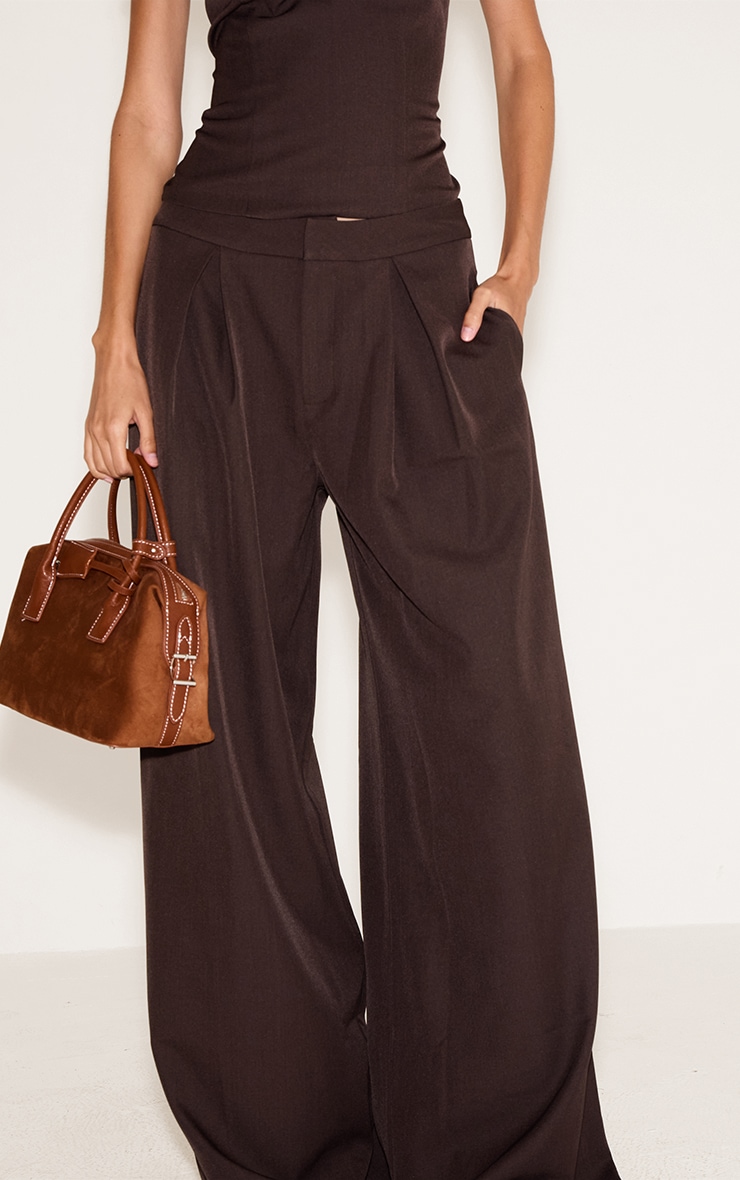 Dark Brown Woven Tailored Wide Leg Pants image 4