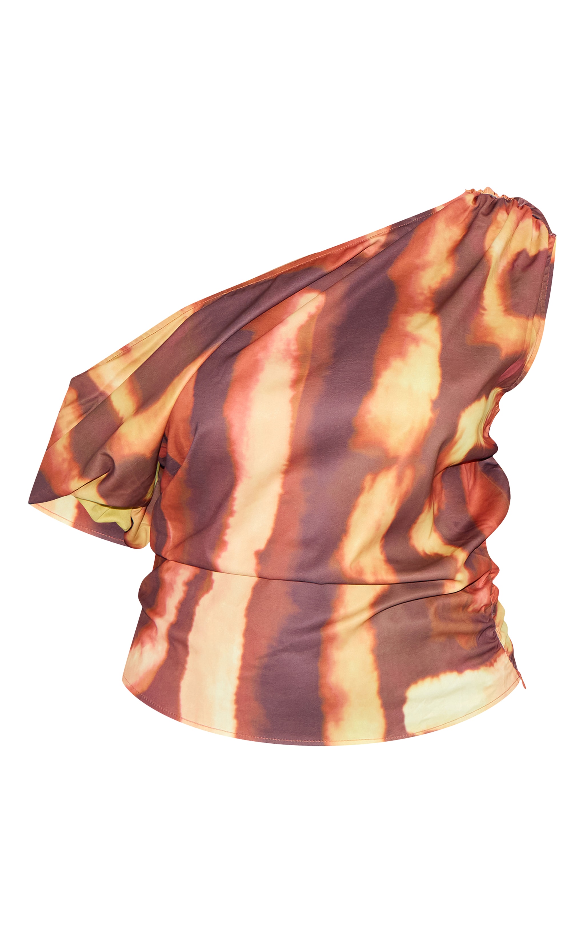 Plus Orange Floaty Woven Ruched One Shoulder Top image 5