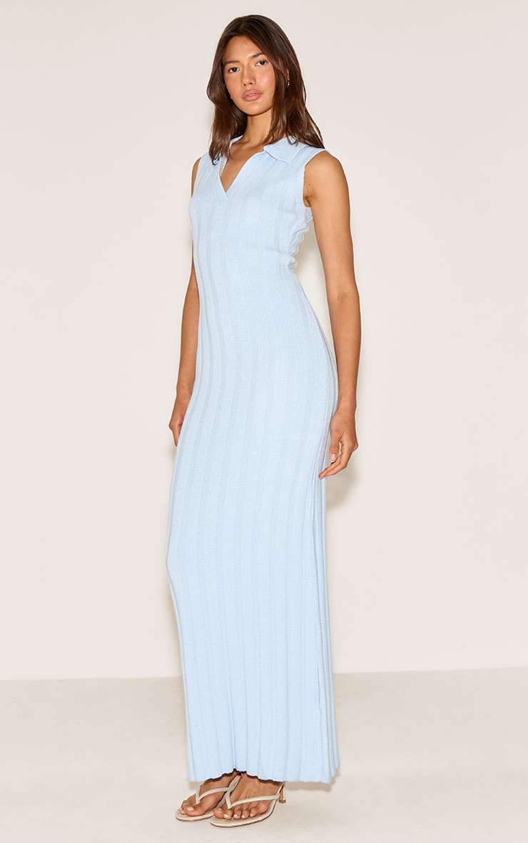 Blue Sleeveless Wide Rib Dress image 3