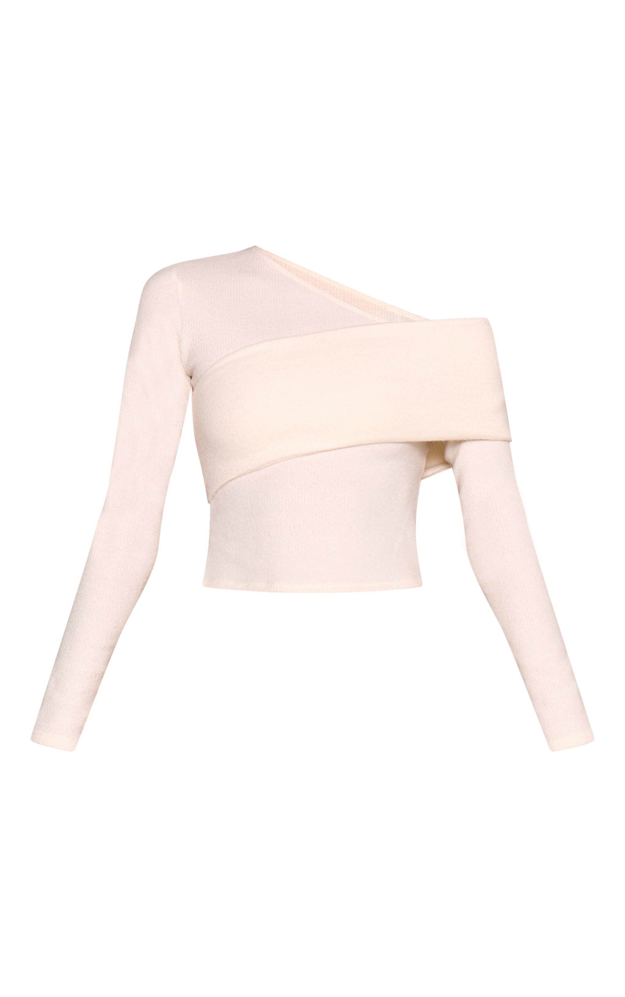 Cream Brushed Rib Asymmetric Long Sleeve Top image 5