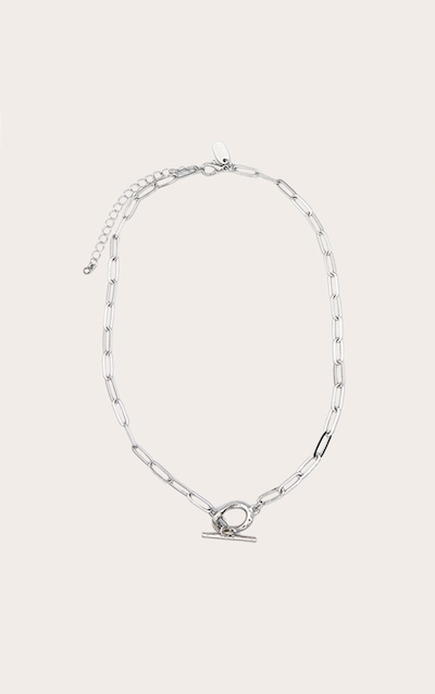 Silver Link Chain T-bar Necklace