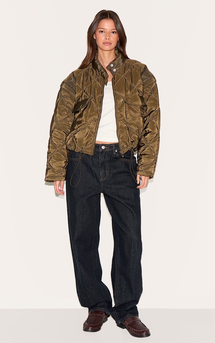 Khaki Cropped Quilted Jacket image 3