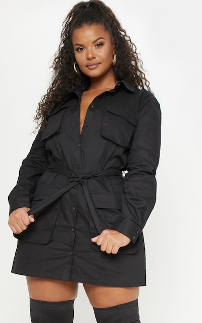 Plus Black Utility Shirt Dress