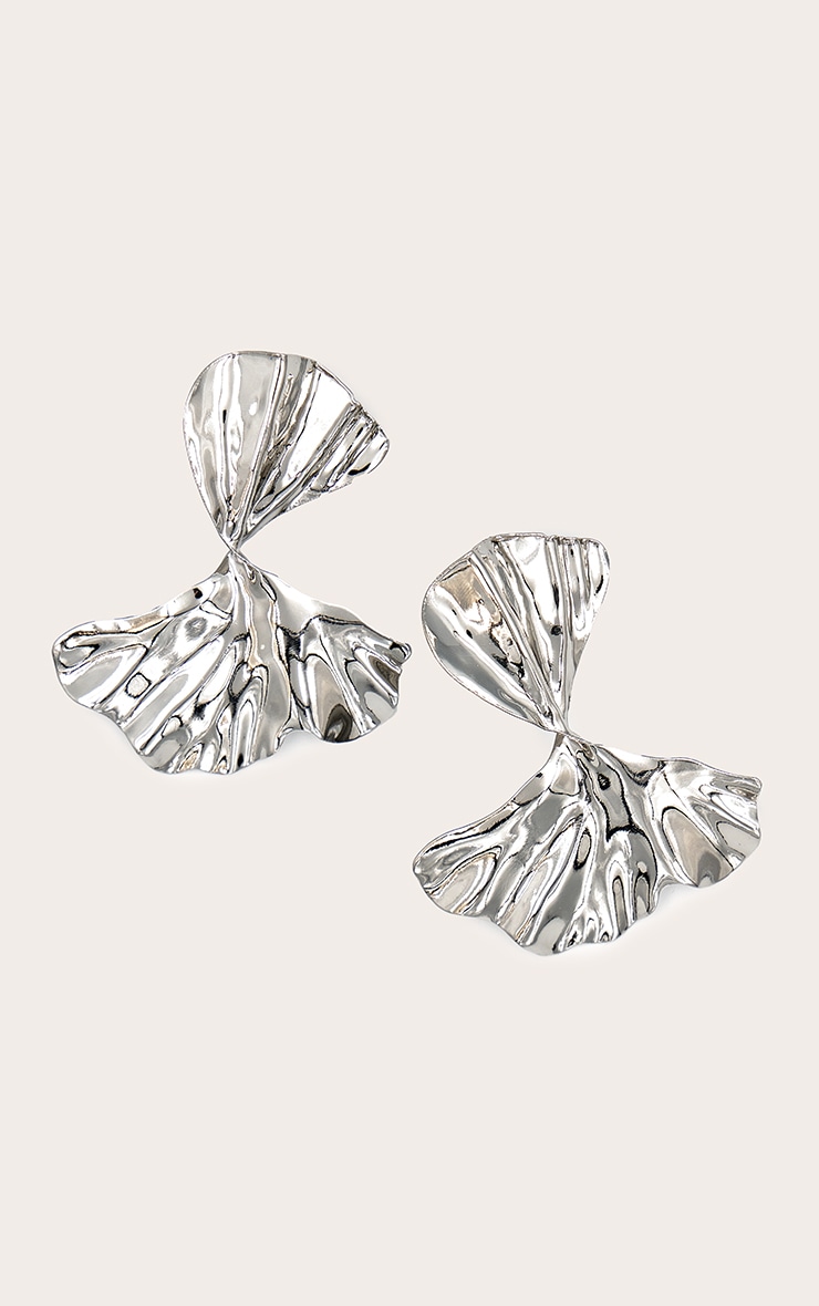 Silver Pleated Twist Statement Earrings image 2