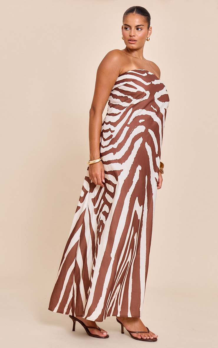 Plus Robe bustier longue tissée marron clair imprimé zèbre image 3