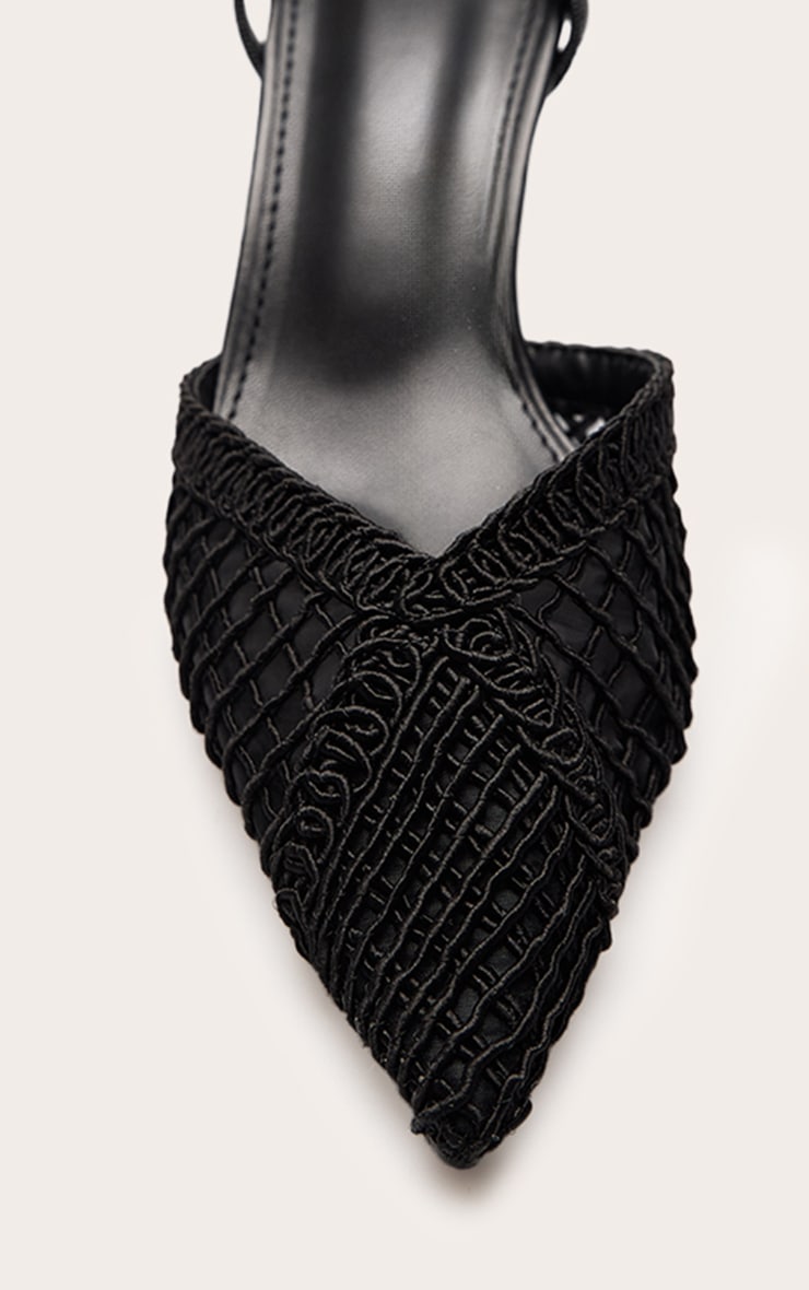 Black Textured Mesh Slingback Court Heels image 5