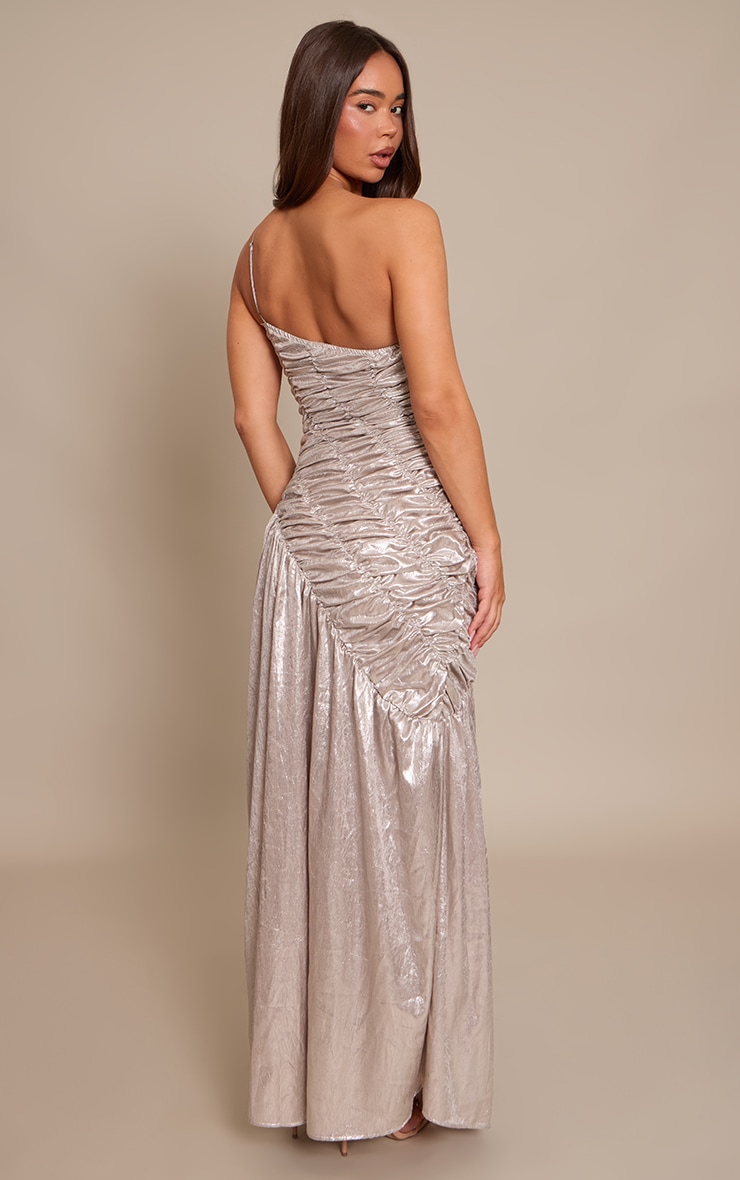 Silver Extreme Ruched Asymmetric Maxi Dress image 2