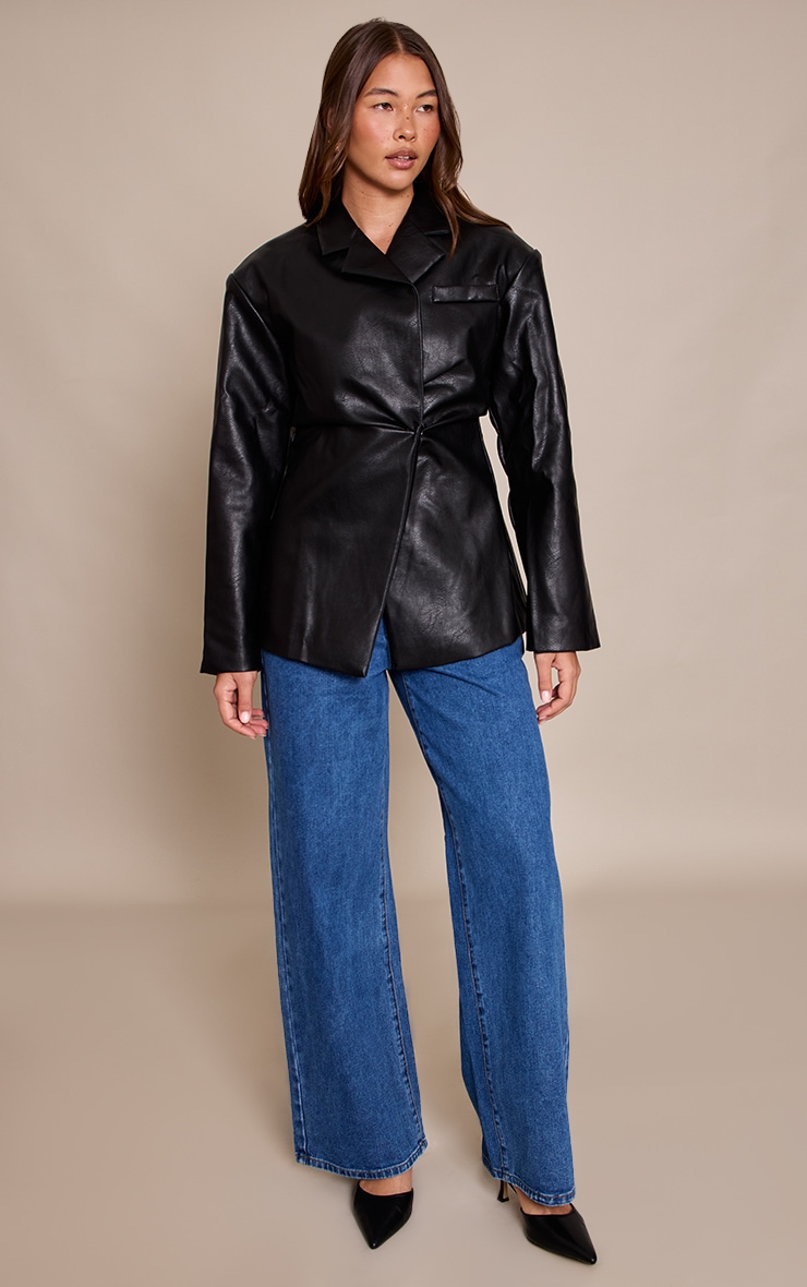 Blazer en PU noir à taille cintrée image 3