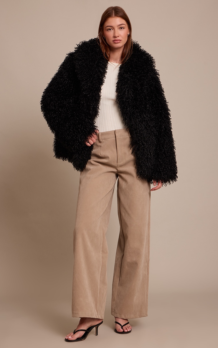 Black Mongolian Fur Midi Coat image 3