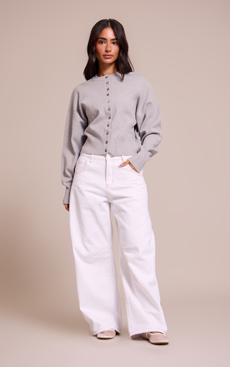 Petite Ash Grey Compact Knit Cardigan image 3
