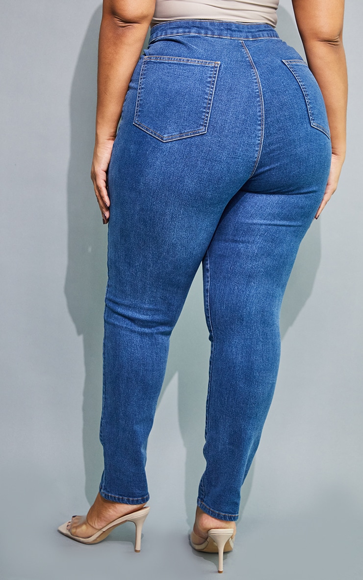 PRETTYLITTLETHING Plus Mid Blue Disco Ripped Jeans image 2