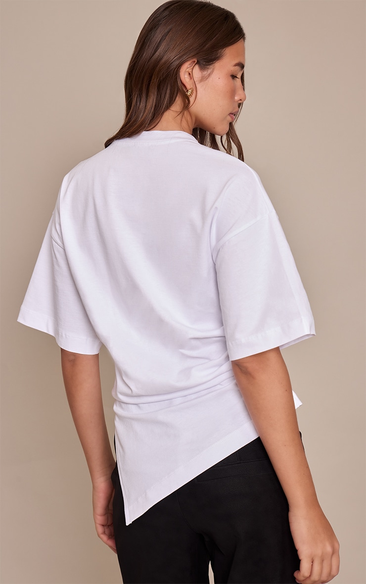 White Cotton Ruched Side Detail Oversized T Shirt image 2