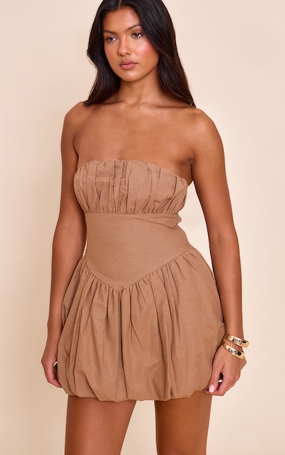 Robe droite taupe à buste froncé