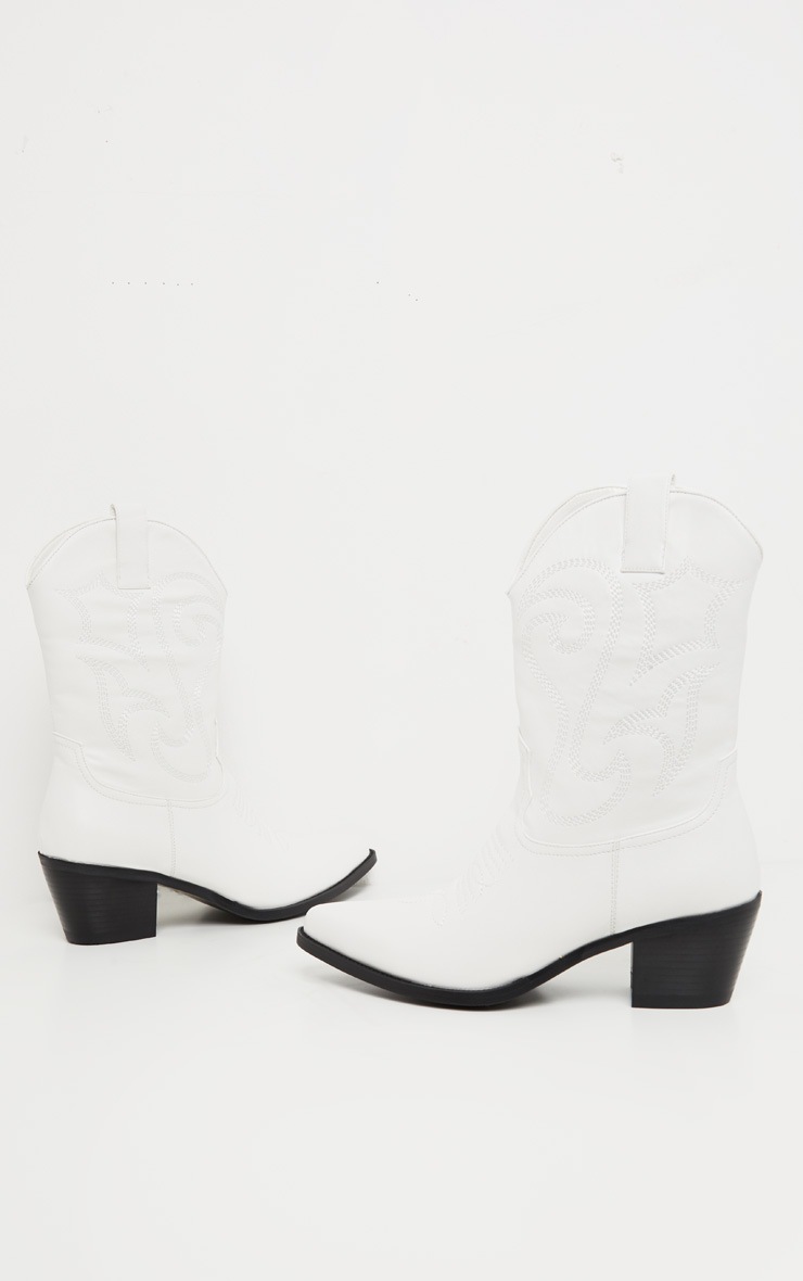 White Stitch Detail Cowboy Calf Boots image 3