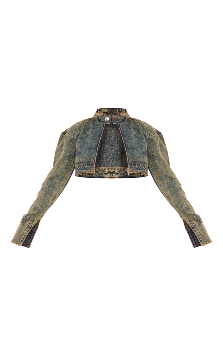 Black Acid Wash Cropped Denim Jacket image 5