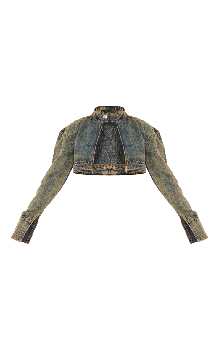 Black Acid Wash Cropped Denim Jacket image 5