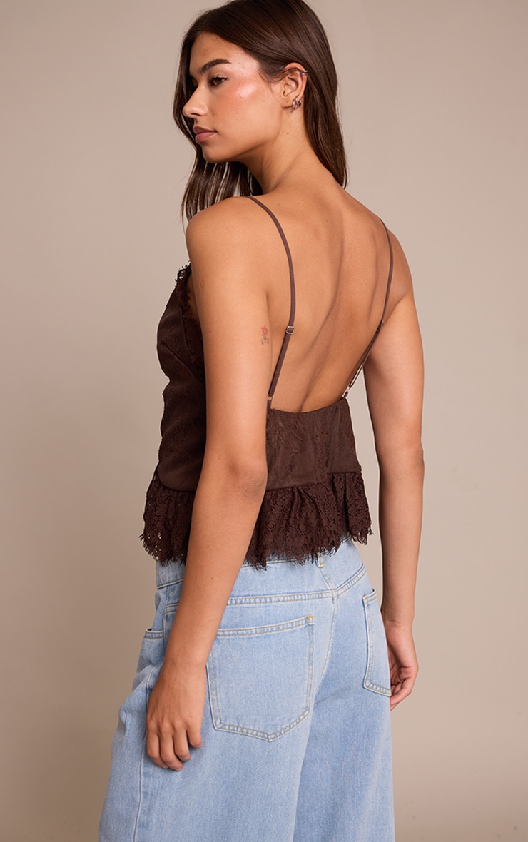 Chocolate Lace Peplum Detail Strappy Cami Top image 2