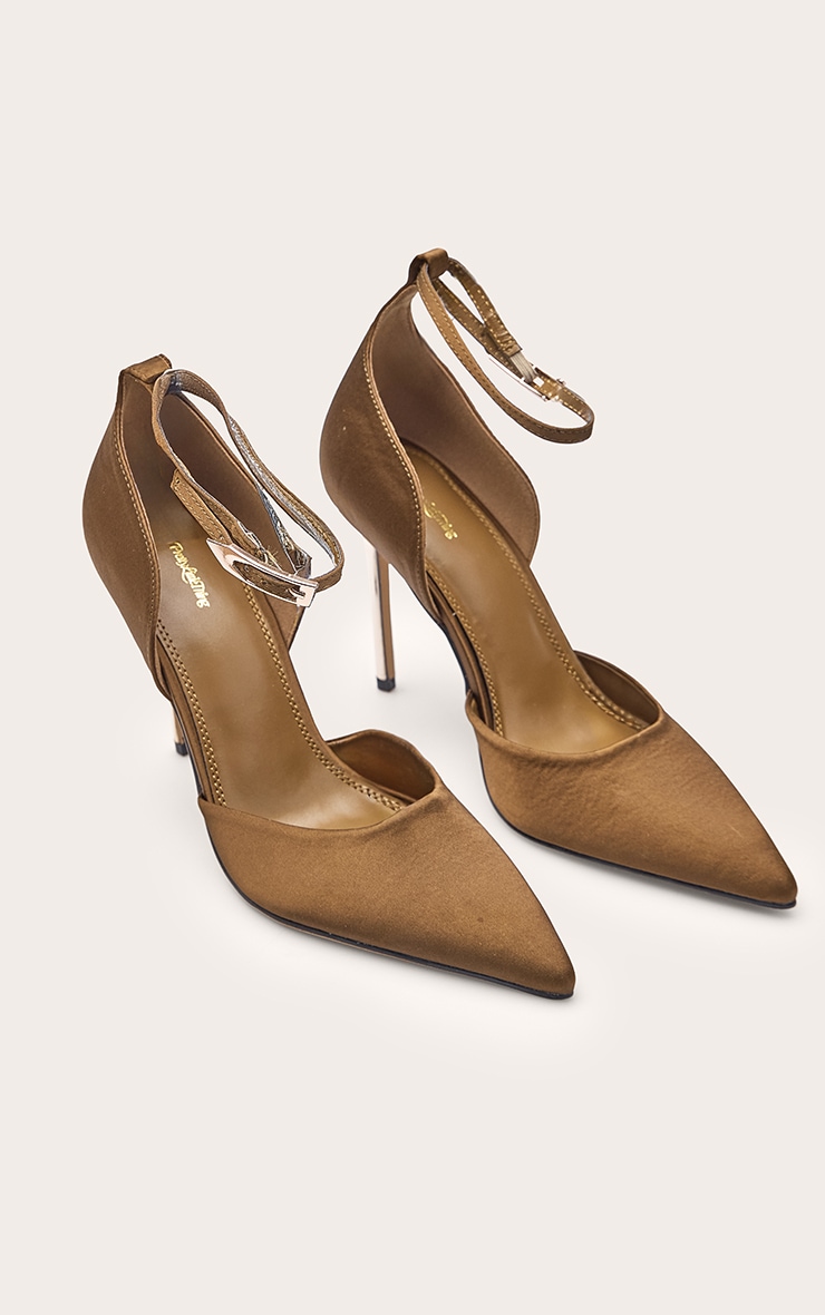 Olive Satin Gold Heel Stiletto Court Heels image 3