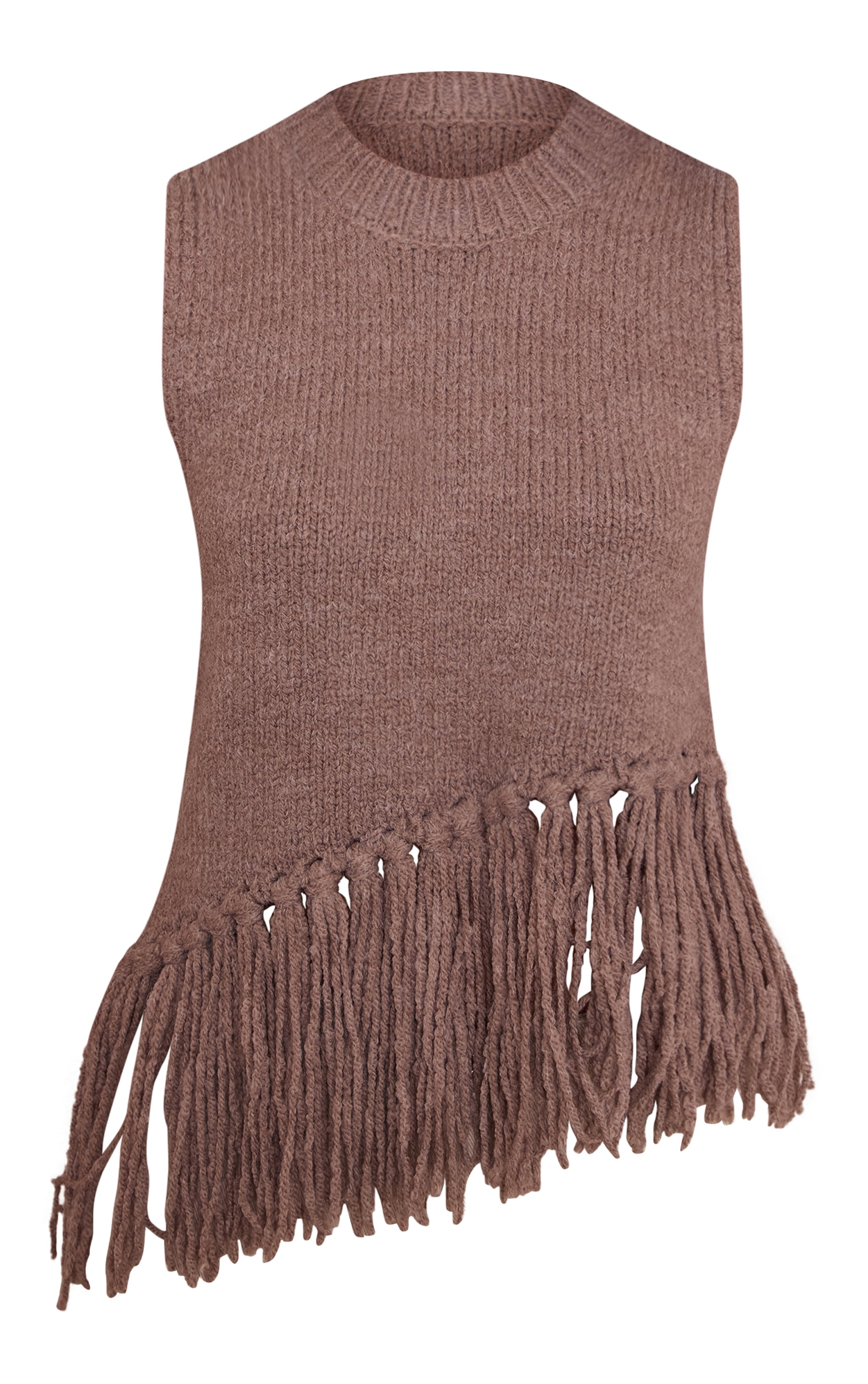 Brown Sleeveless Fringe Detail Sweater image 5