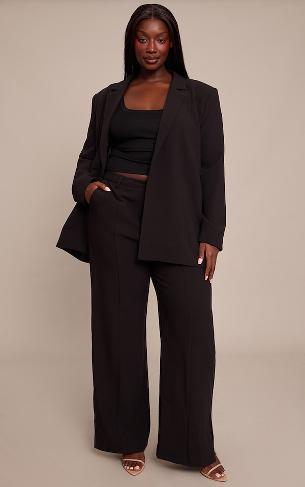 Plus Black Wide Leg Split Hem Pants