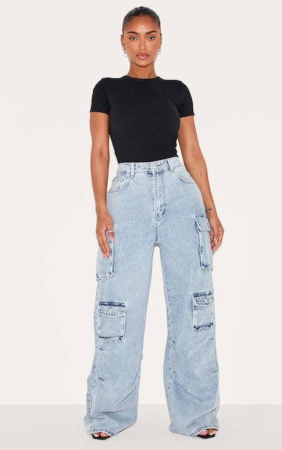 Shape Light Blue Wash Denim Pocket Detail Cargo Jeans