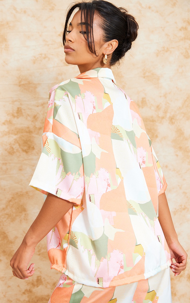 Orange Print Satin Oversized Shirt image 2